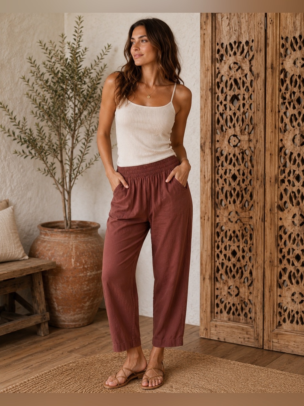 Old Navy High Rise Linen Blend Straight Pants